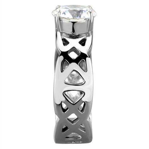 TK1772 - High polished (no plating) Stainless Steel Ring with AAA Grade CZ  in Clear-3