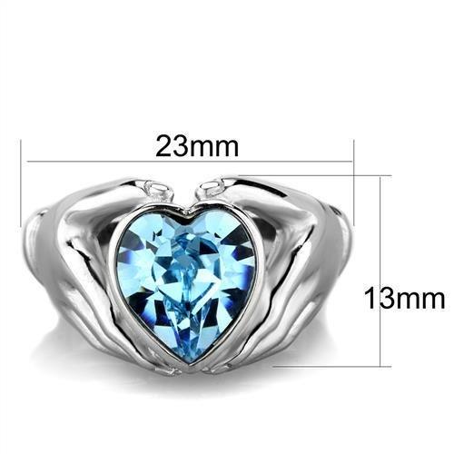 TK1775 - High polished (no plating) Stainless Steel Ring with Top Grade Crystal  in Sea Blue-1