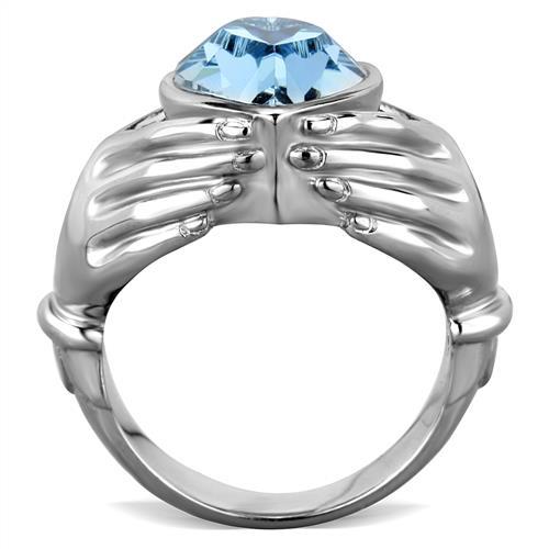TK1775 - High polished (no plating) Stainless Steel Ring with Top Grade Crystal  in Sea Blue-2