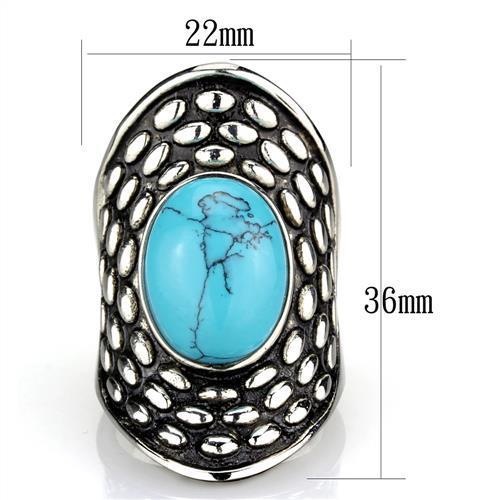 TK1780 - High polished (no plating) Stainless Steel Ring with Synthetic Turquoise in Sea Blue-1