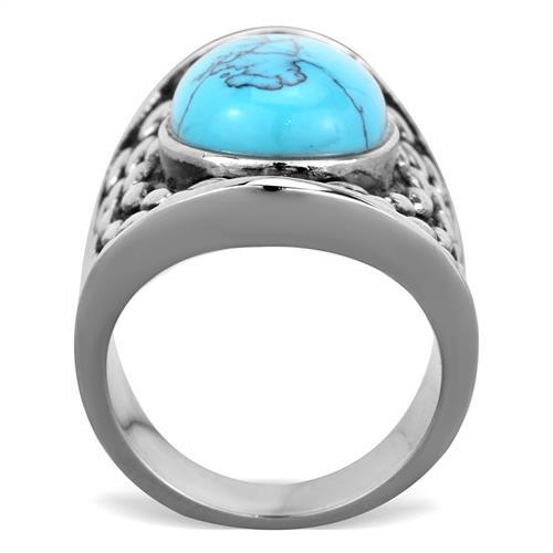 TK1780 - High polished (no plating) Stainless Steel Ring with Synthetic Turquoise in Sea Blue-2