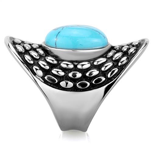 TK1780 - High polished (no plating) Stainless Steel Ring with Synthetic Turquoise in Sea Blue-3