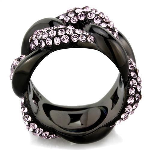 TK1787 - IP Black(Ion Plating) Stainless Steel Ring with Top Grade Crystal  in Light Amethyst-2