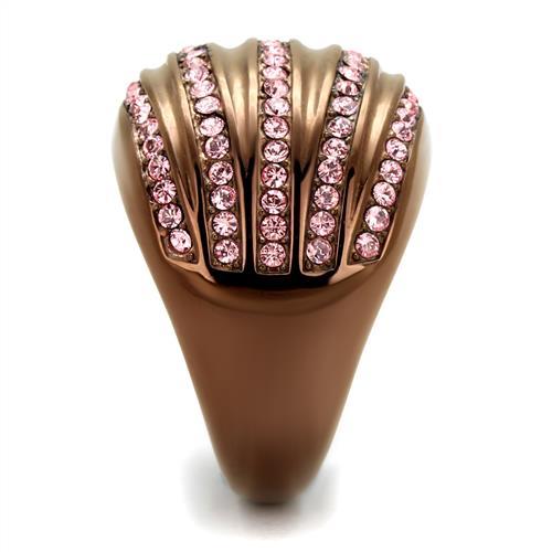 TK1789LC - IP Coffee light Stainless Steel Ring with Top Grade Crystal  in Light Rose-3