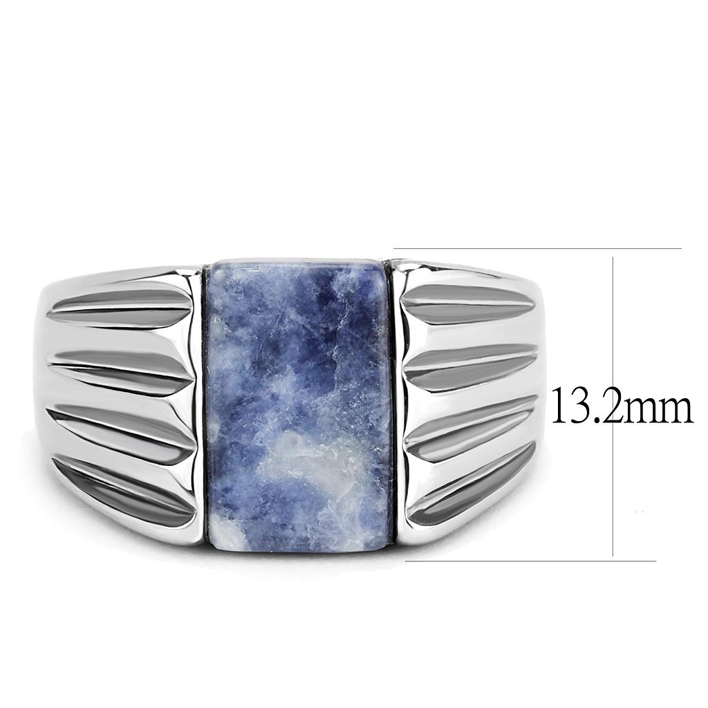 TK1799 - High polished (no plating) Stainless Steel Ring with Semi-Precious Sodalite in Capri Blue-1