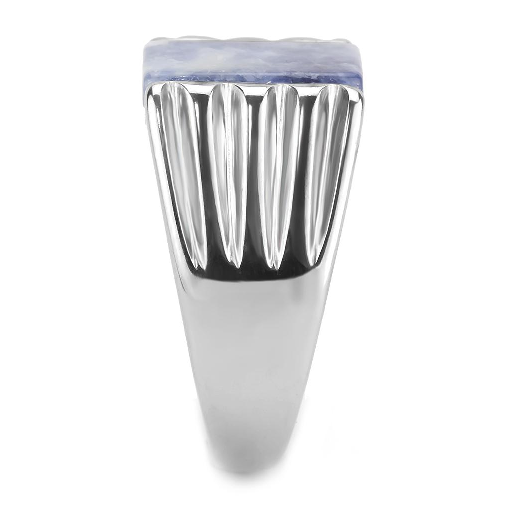 TK1799 - High polished (no plating) Stainless Steel Ring with Semi-Precious Sodalite in Capri Blue-3