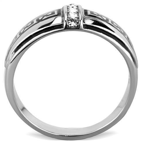 TK1801 - High polished (no plating) Stainless Steel Ring with Top Grade Crystal  in Clear-2