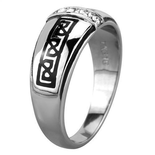 TK1801 - High polished (no plating) Stainless Steel Ring with Top Grade Crystal  in Clear-3