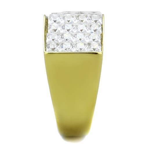 TK1808 - IP Gold(Ion Plating) Stainless Steel Ring with AAA Grade CZ  in Clear-3