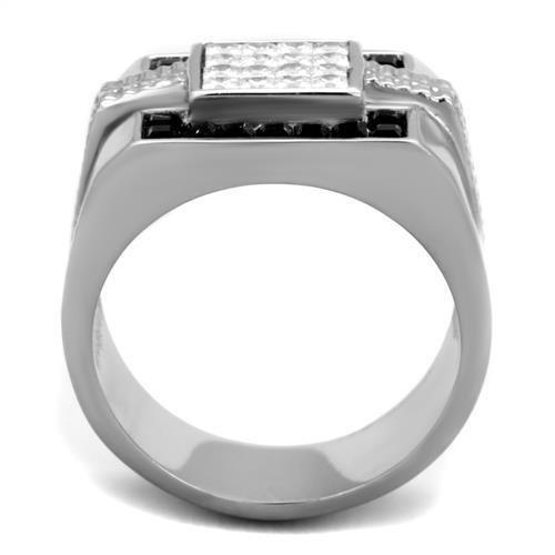 TK1809 - High polished (no plating) Stainless Steel Ring with Top Grade Crystal  in Jet-2