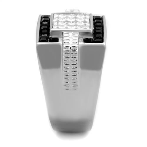 TK1809 - High polished (no plating) Stainless Steel Ring with Top Grade Crystal  in Jet-3