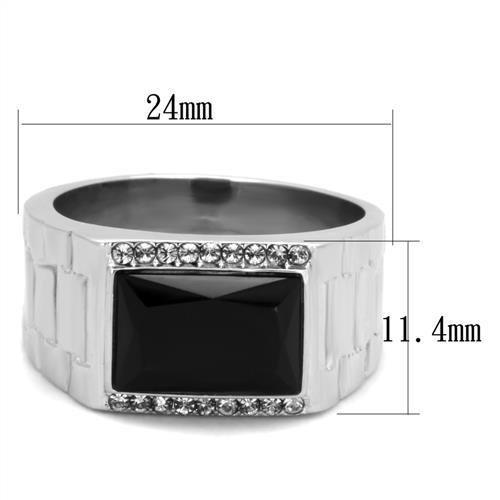 TK1811 - High polished (no plating) Stainless Steel Ring with Synthetic Onyx in Jet-1