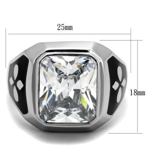 TK1813 - High polished (no plating) Stainless Steel Ring with AAA Grade CZ  in Clear-1