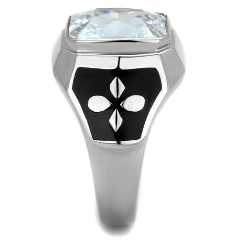 TK1813 - High polished (no plating) Stainless Steel Ring with AAA Grade CZ  in Clear-3