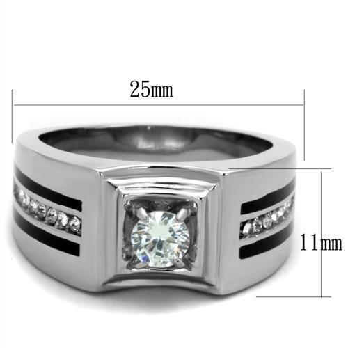 TK1814 - High polished (no plating) Stainless Steel Ring with AAA Grade CZ  in Clear-1