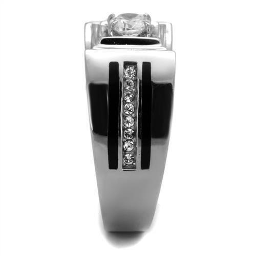 TK1814 - High polished (no plating) Stainless Steel Ring with AAA Grade CZ  in Clear-3