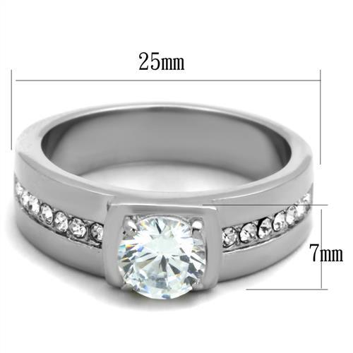 TK1816 - High polished (no plating) Stainless Steel Ring with AAA Grade CZ  in Clear-1