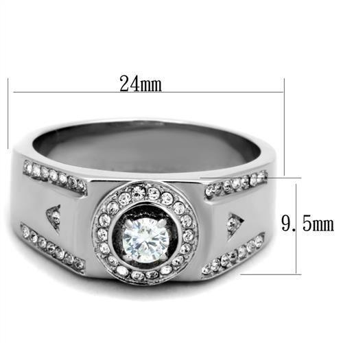 TK1819 - High polished (no plating) Stainless Steel Ring with AAA Grade CZ  in Clear-1