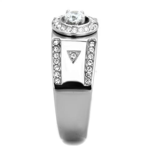 TK1819 - High polished (no plating) Stainless Steel Ring with AAA Grade CZ  in Clear-3