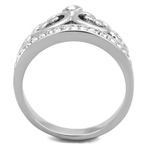 TK1821 - High polished (no plating) Stainless Steel Ring with Top Grade Crystal  in Clear-2