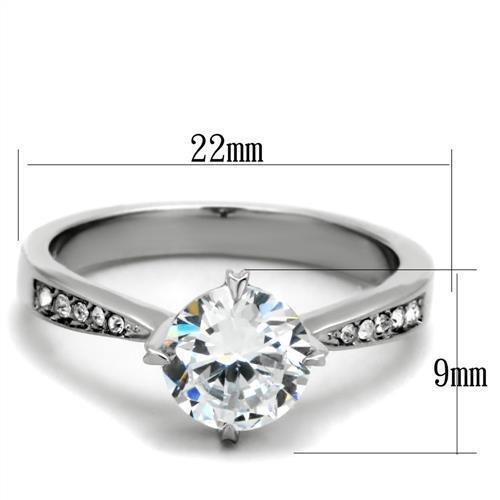 TK1822 - High polished (no plating) Stainless Steel Ring with AAA Grade CZ  in Clear-1