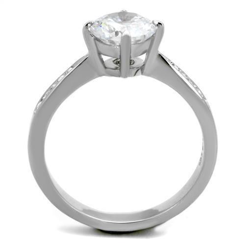 TK1822 - High polished (no plating) Stainless Steel Ring with AAA Grade CZ  in Clear-2