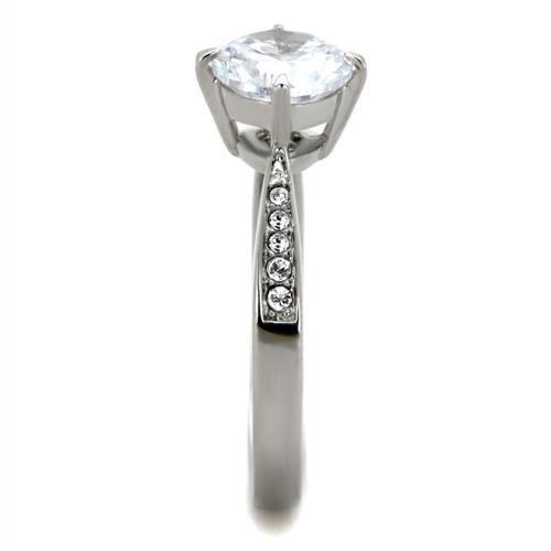 TK1822 - High polished (no plating) Stainless Steel Ring with AAA Grade CZ  in Clear-3