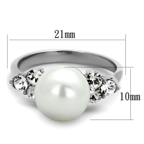 TK1824 - High polished (no plating) Stainless Steel Ring with Synthetic Pearl in White-1