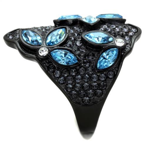 TK1834 - IP Black(Ion Plating) Stainless Steel Ring with Top Grade Crystal  in Sea Blue-3