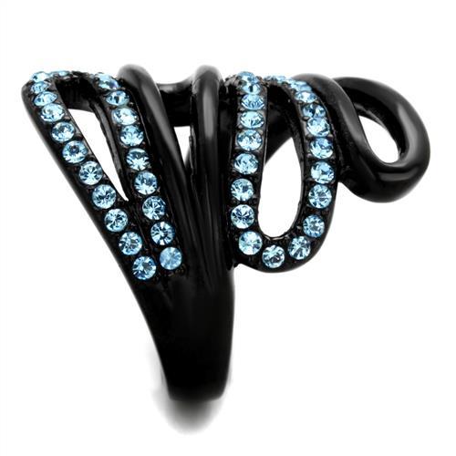 TK1835 - IP Black(Ion Plating) Stainless Steel Ring with Top Grade Crystal  in Sea Blue-3