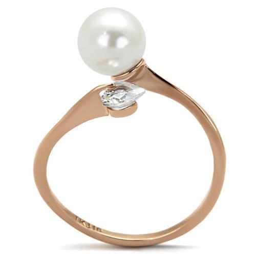TK1837 - IP Rose Gold(Ion Plating) Stainless Steel Ring with Synthetic Pearl in White-2