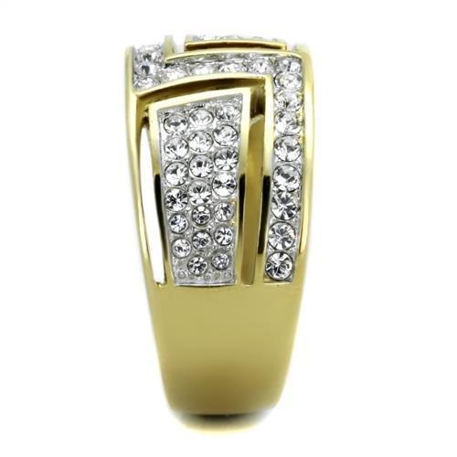 TK1845 - Two-Tone IP Gold (Ion Plating) Stainless Steel Ring with Top Grade Crystal  in Clear-3