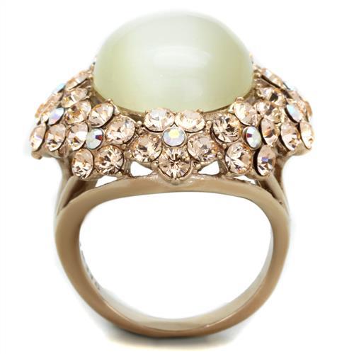 TK1846 - IP Rose Gold(Ion Plating) Stainless Steel Ring with Synthetic Cat Eye in White-2