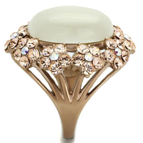 TK1846 - IP Rose Gold(Ion Plating) Stainless Steel Ring with Synthetic Cat Eye in White-3
