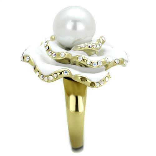 TK1847 - IP Gold(Ion Plating) Stainless Steel Ring with Synthetic Pearl in White-3