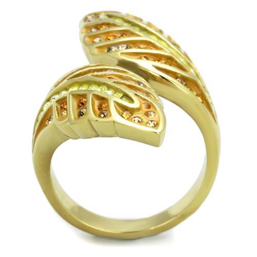 TK1849 - IP Gold(Ion Plating) Stainless Steel Ring with Top Grade Crystal  in Multi Color-2
