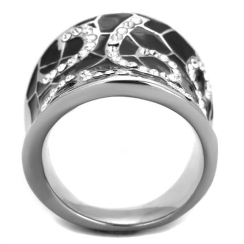 TK1853 - High polished (no plating) Stainless Steel Ring with Top Grade Crystal  in Clear-2