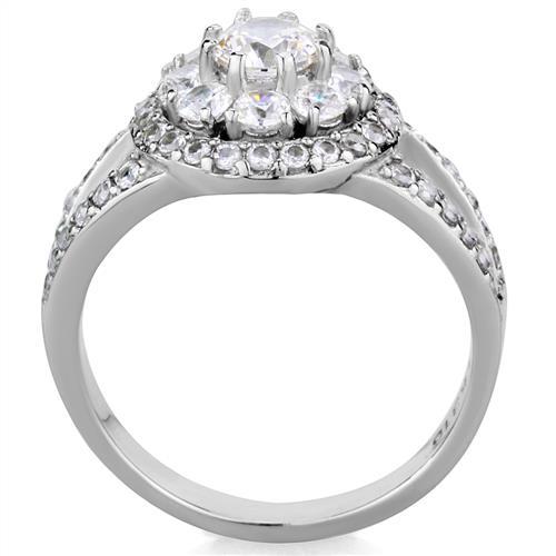 TK1855 - High polished (no plating) Stainless Steel Ring with AAA Grade CZ  in Clear-2