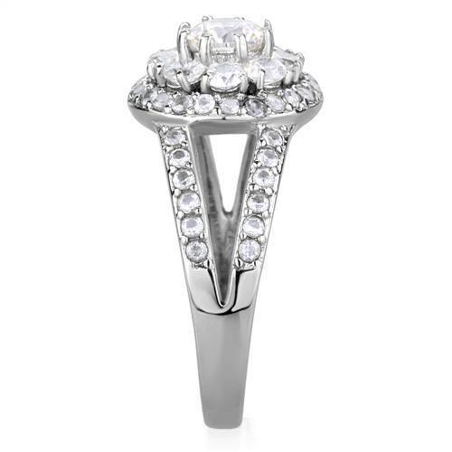 TK1855 - High polished (no plating) Stainless Steel Ring with AAA Grade CZ  in Clear-3