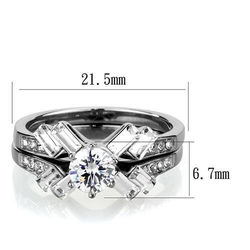 TK1856 - High polished (no plating) Stainless Steel Ring with AAA Grade CZ  in Clear-1