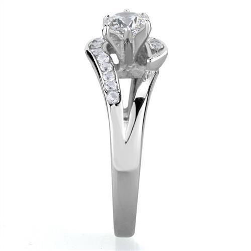 TK1857 - High polished (no plating) Stainless Steel Ring with AAA Grade CZ  in Clear-3