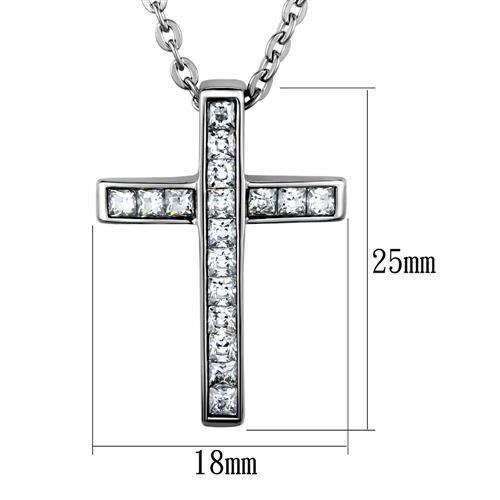 TK1858 - High polished (no plating) Stainless Steel Chain Pendant with AAA Grade CZ  in Clear-1