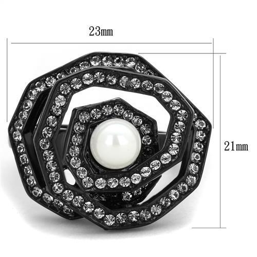 TK1861 - IP Black(Ion Plating) Stainless Steel Ring with Synthetic Pearl in White-1