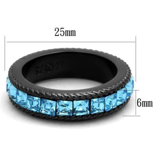 TK1867 - IP Black(Ion Plating) Stainless Steel Ring with Top Grade Crystal  in Sea Blue-1