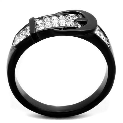 TK1868 - Two-Tone IP Black (Ion Plating) Stainless Steel Ring with Top Grade Crystal  in Clear-2