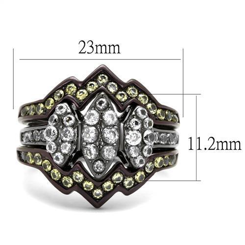 LOTK1869 - Two-Tone IP Black (Ion Plating) Stainless Steel Ring with CZ  in Clear-1