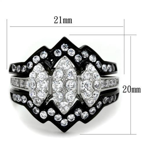 TK1869 - Two-Tone IP Black (Ion Plating) Stainless Steel Ring with AAA Grade CZ  in Clear-3