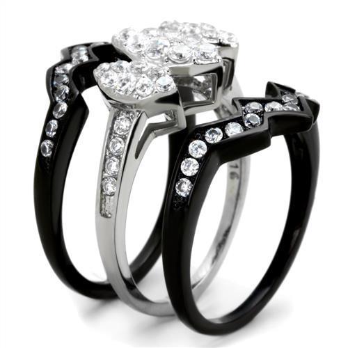 TK1869 - Two-Tone IP Black (Ion Plating) Stainless Steel Ring with AAA Grade CZ  in Clear-1