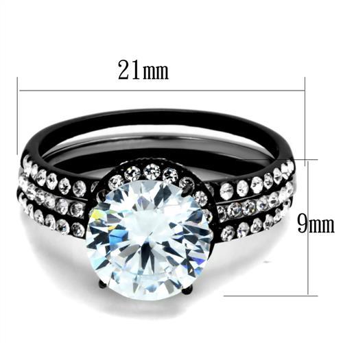 TK1870 - Two-Tone IP Black (Ion Plating) Stainless Steel Ring with AAA Grade CZ  in Clear-1