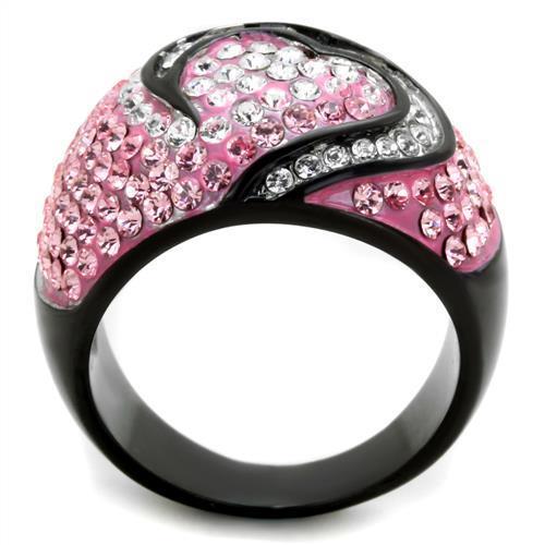 TK1871 - Two-Tone IP Black (Ion Plating) Stainless Steel Ring with Top Grade Crystal  in Light Rose-2